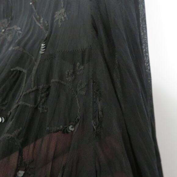 Womens Black Sheer Floral Embroidered Kimono with Sequins Long Sleeve - Picture 8 of 8